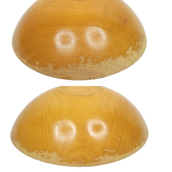 Vintage Wooden Salad Bowl Utensils Cherries Pear Apple Plums Hand Painted Oval - Picture 7 of 11